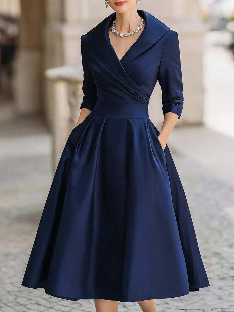 Kvinder elegant omslag kjole med peplum og praktiske lommer Stilla
