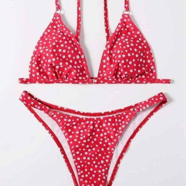 Dame Blomsterprint Trekant Bikini Sæt Stilla 1750840142