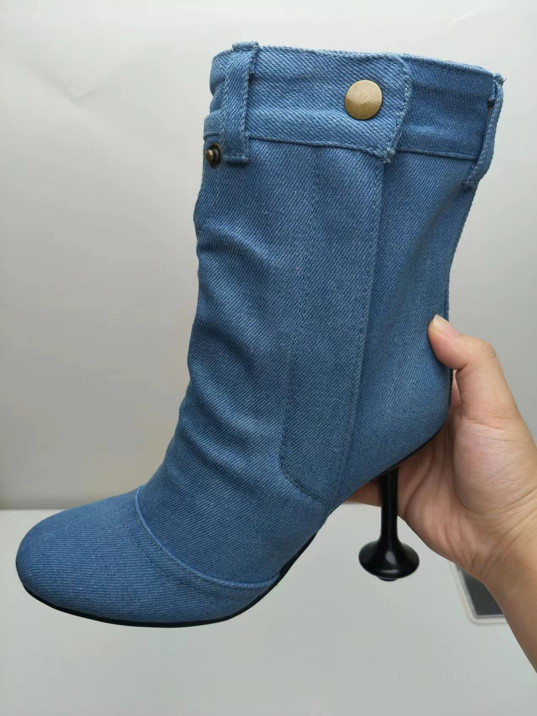Dame High-Heel Denim Støvler med skulptureret hæl Stilla