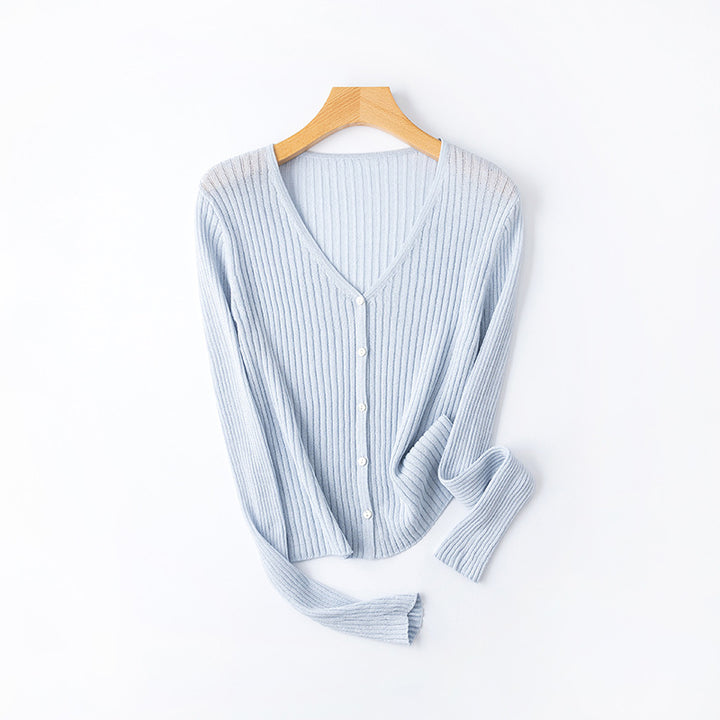 Femme Klassisk V-hals Ribstrik-Cardigan Stilla