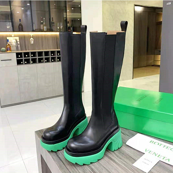 Femme Chunky Platform Ankellange Støvler med Iøjnefaldende Farveblokdesign Stilla