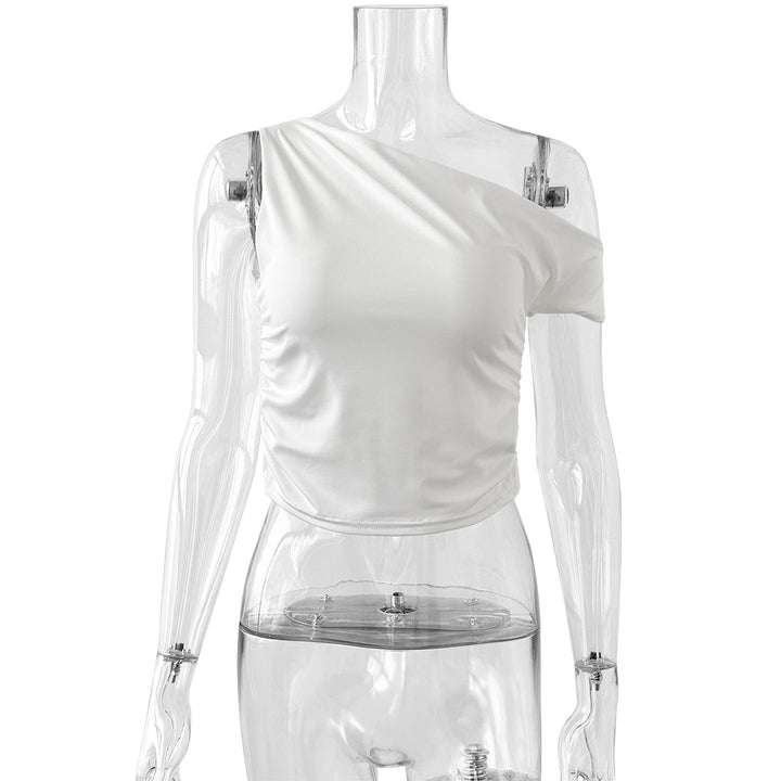 Dame asymmetrisk Crop-Top med rynker Skovae