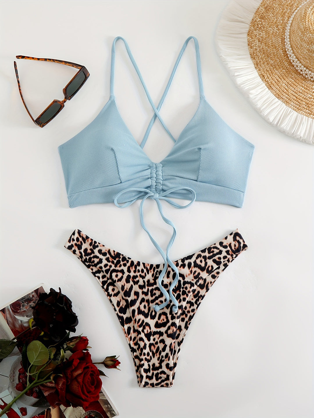Dame Trendy Bikini med rynk og asymmetrisk design Stilla