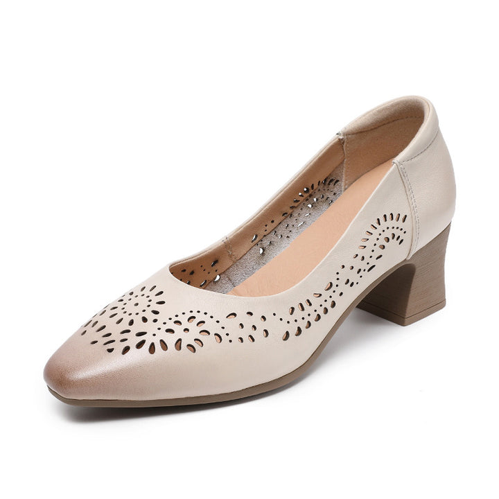 Dame elegante perforerede blokhæls pumps Stilla