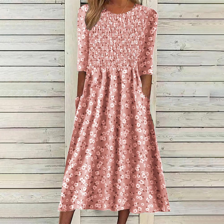 Dame Blomst Midi Kjole med Lommer Stilla