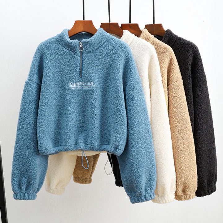 Femme Cropped Fleece Half-Zip Pullover Sweatshirt Stilla