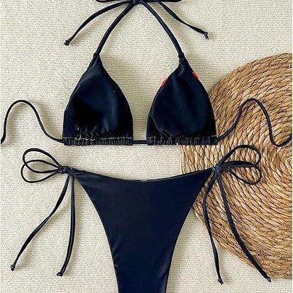 Dame Triangel-bikini med legende blomster mønster og justerbare bindebånd Stilla