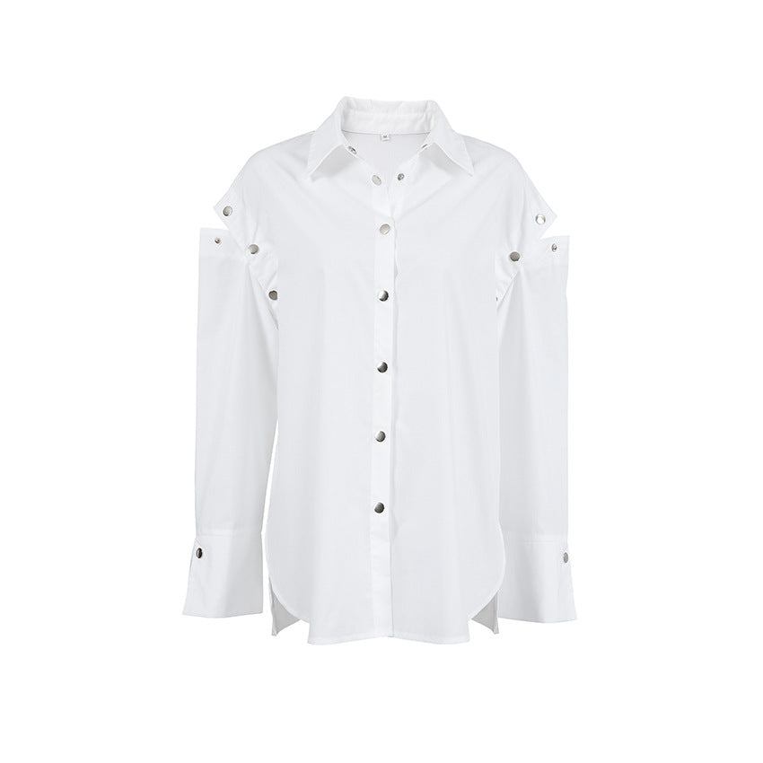 Dame Oversized Skjorte med asymmetrisk snit og modige detaljer Stilla