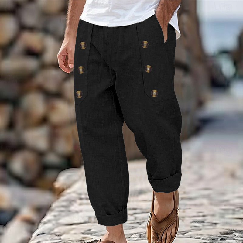 Herrer lette, casual sommer cargo-bukser med trykknapdetaljer Stilla