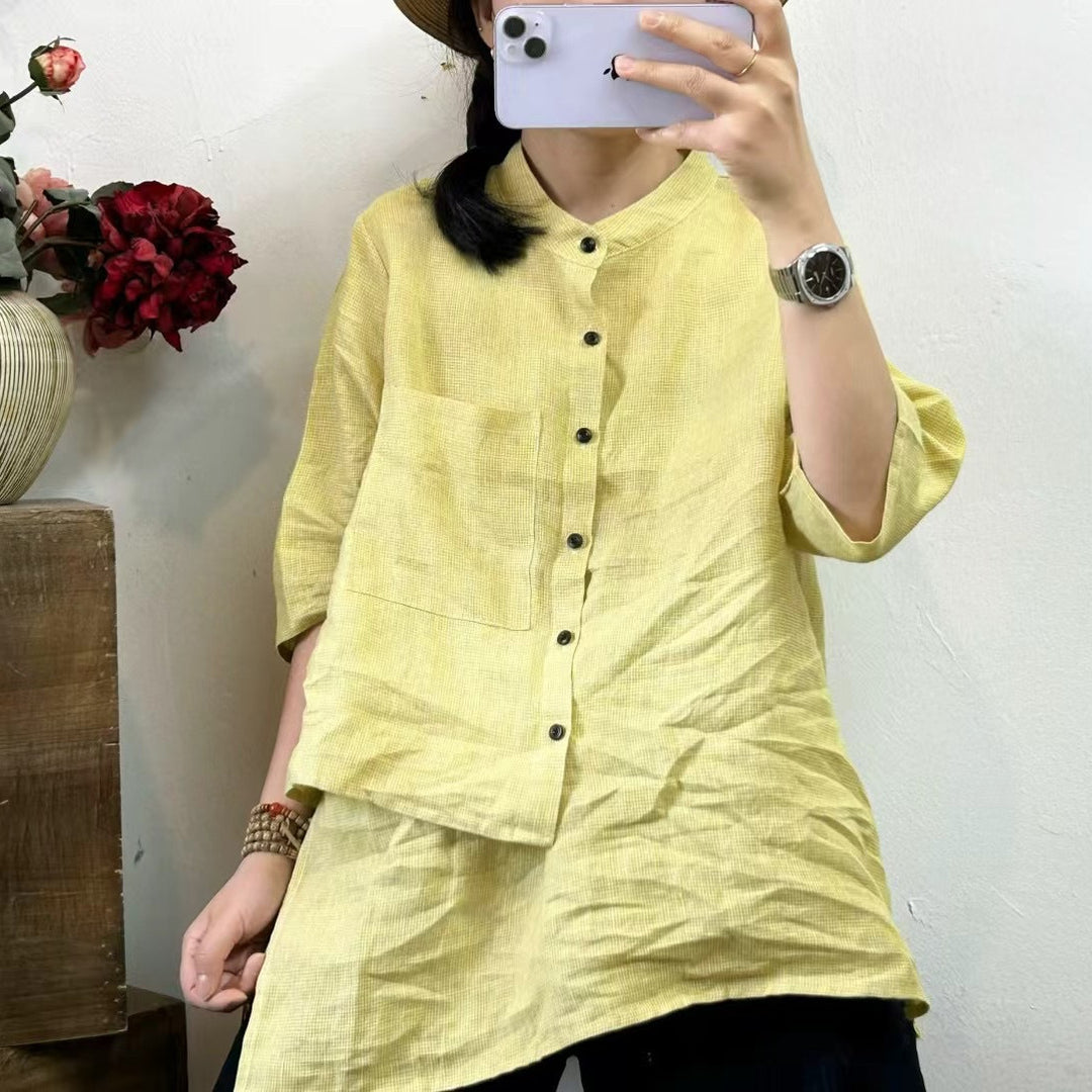 Femme Casual Størrelser Knap-Ned Linned Bluse Stilla