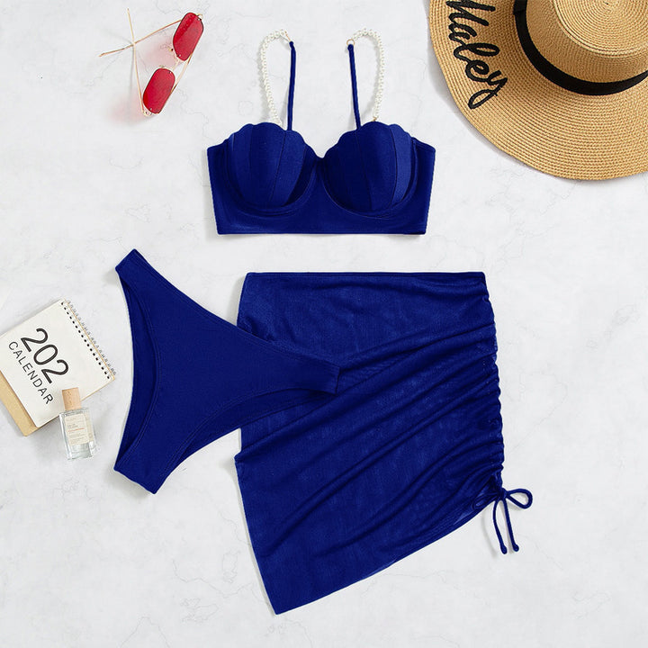 Dame Bandeau-bikini med elegante perle-stropper Skovae