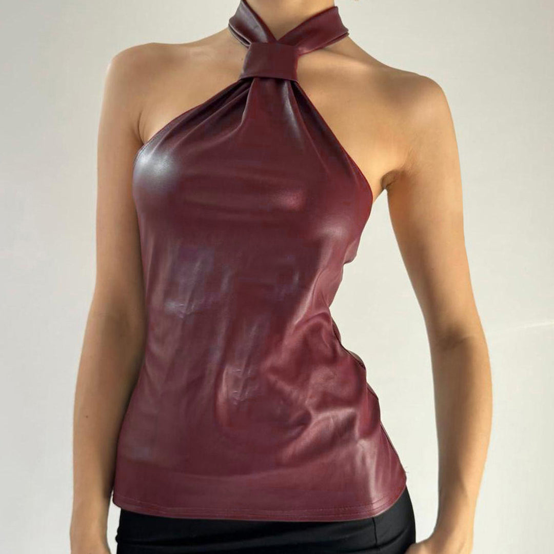 Dame Trendy top med asymmetrisk snit og høj krave Skovae