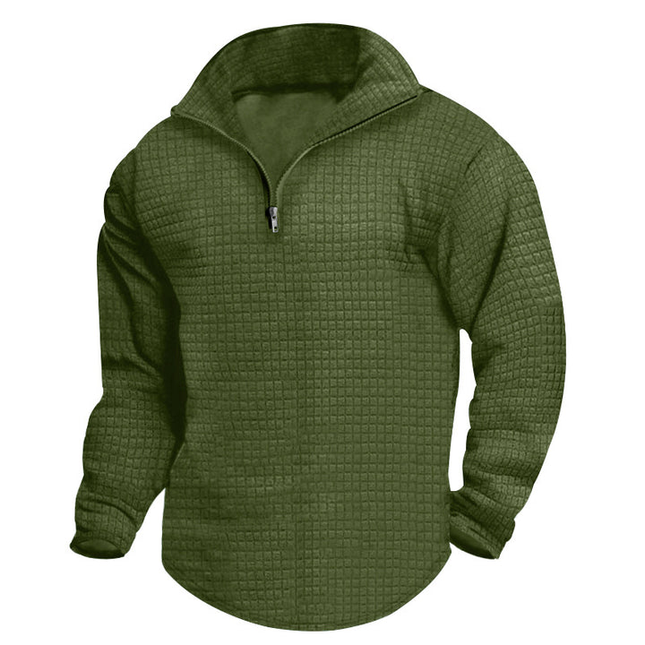 Herrer nan Stehkrave-sweatshirt med kvadratisk struktur og kort frontzip Skovae