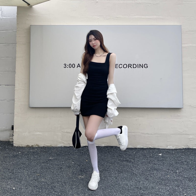 Femme Bodycon Mini Kjole med Square Udsnit og Ribbet Struktur Stilla