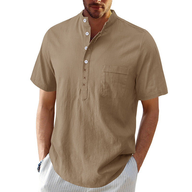 Herre kortærmet Henley-shirt med struktureret krave og elegante knapdetaljer Stilla
