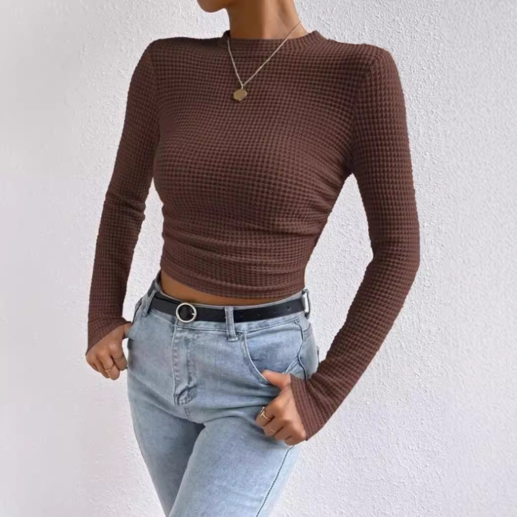 Stilla | Langærmet T-shirt Slim Fit Blødt Strukturstrik Flæsepose Korte Model