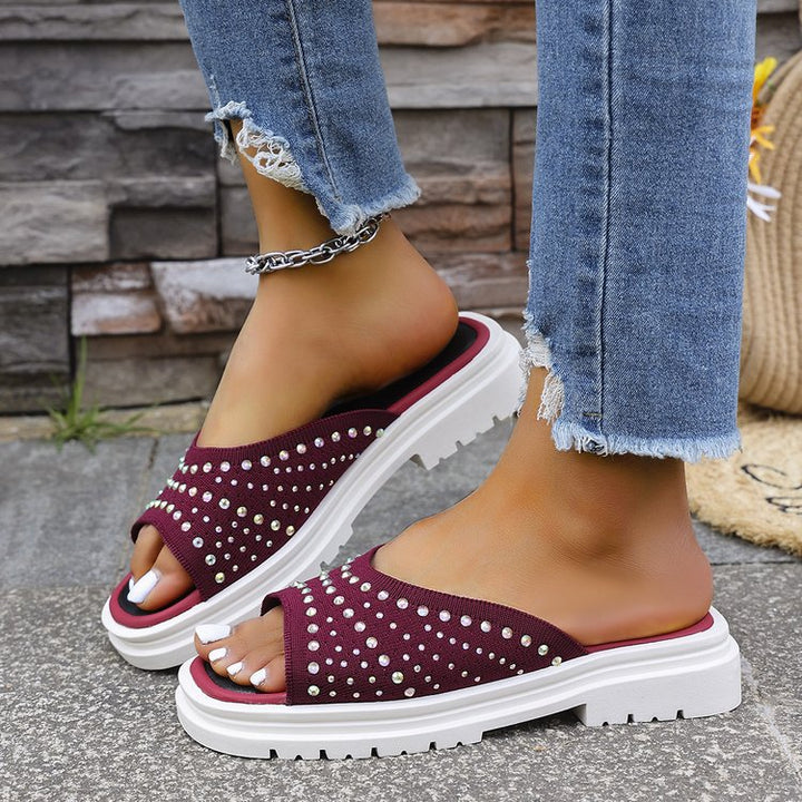 Dame Komfortable Slide-Sandaler med dekorative strassapplikationer og skridsikker sål Stilla