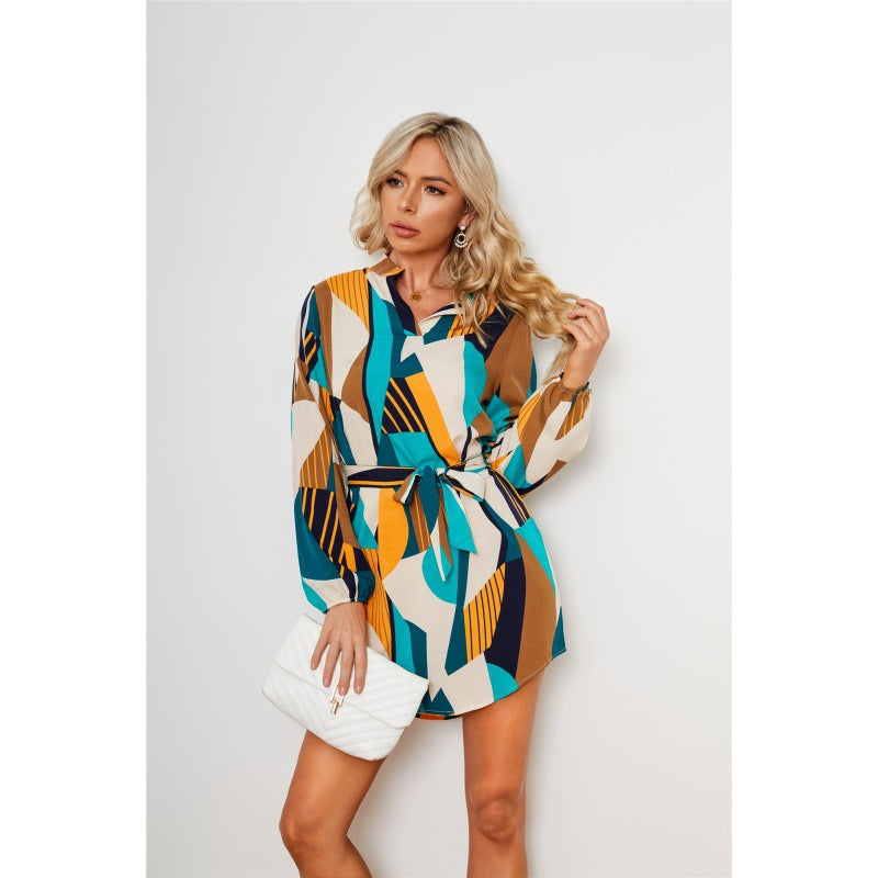 Dame geometrisk trykt Button-Up kjole Stilla