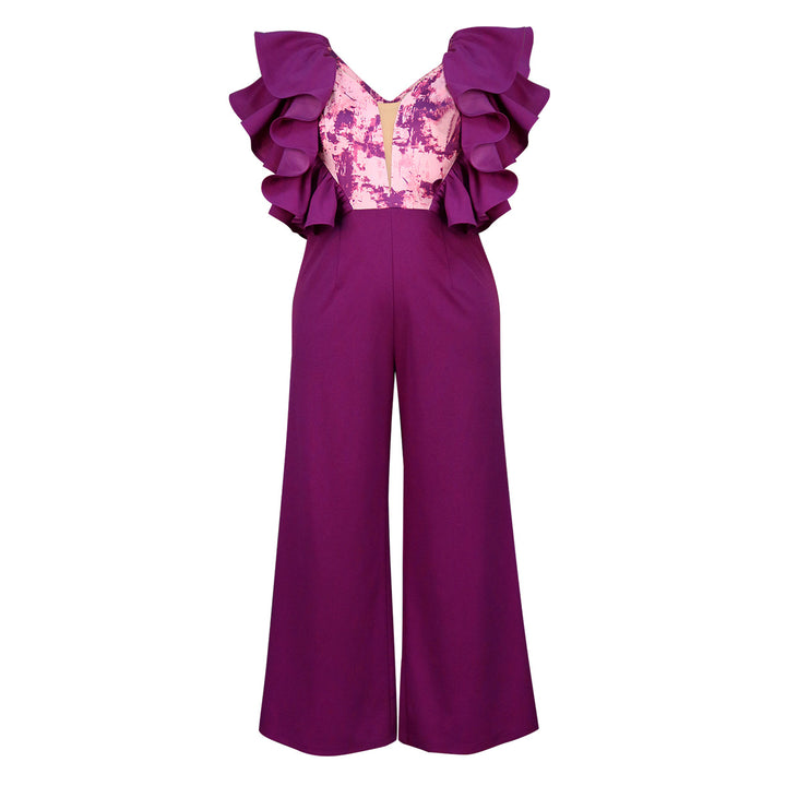 Dame elegant jumpsuit med voluminøse flæsedetaljer Skovae
