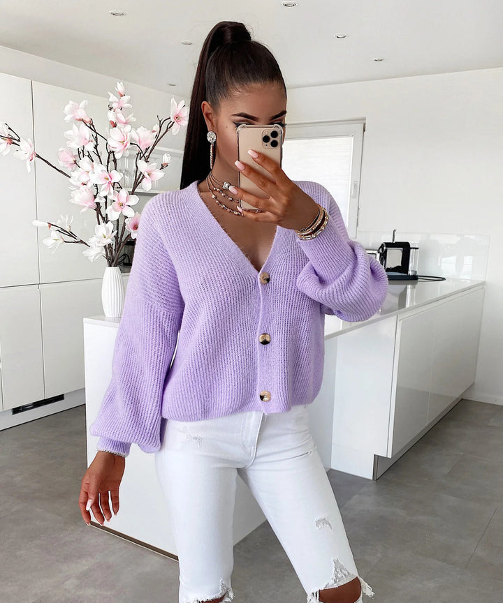 Kvinders hyggelige cardigan med store knapper og løse ærmer Stilla