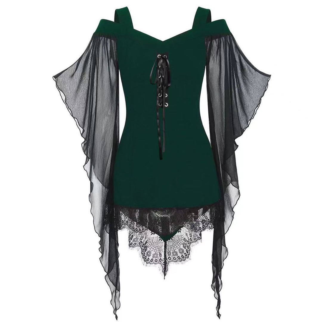 Dame elegant bluse med kolde skuldre og blonder Stilla