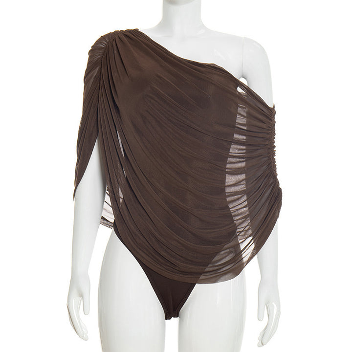Dame En-sidig Chiffon-Bodysuit med Draperinger Skovae