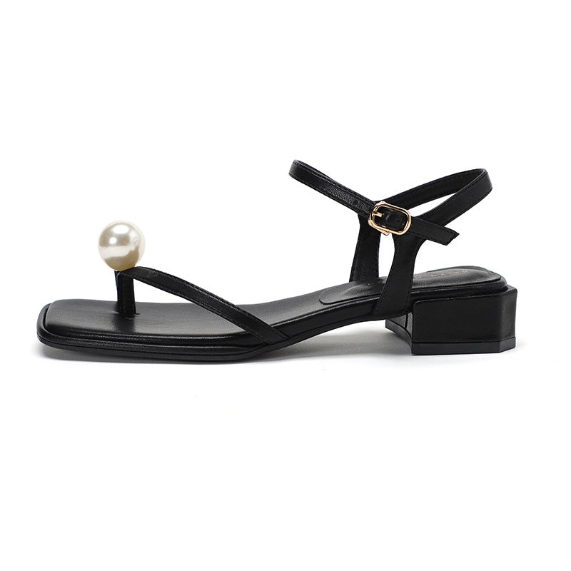 Femme Elegante Perle-prydede Slingback Sandaler Stilla