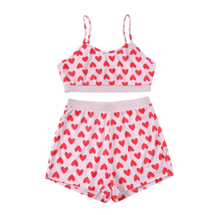 Dame attraktiv pyjamakombination i blødt materiale med hjerteprint Stilla