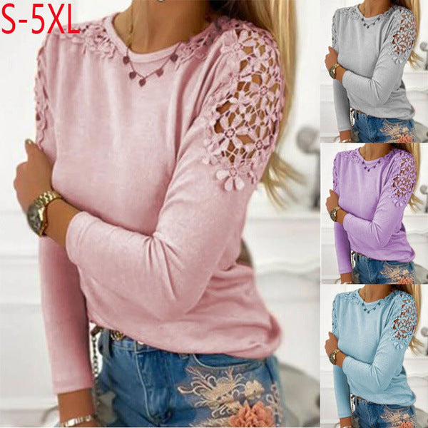 Dame longsleeve med elegante hæklede ærmer Stilla