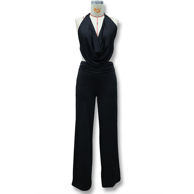 Dame Jumpsuit med elegant indpakningsdetalje og brede benpartier Skovae