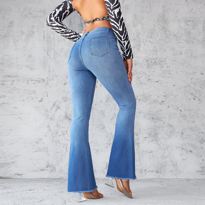 Damer Flared Jeans med høj talje og frynset kant Stilla