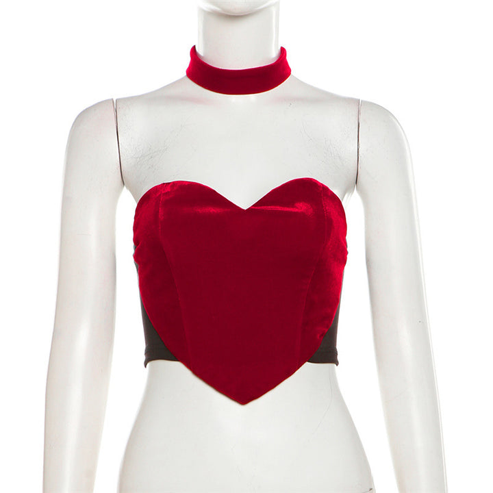 Dame hjerteformet bustier-top med choker og elegant fløjlsstruktur Stilla