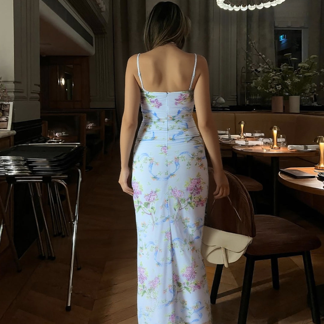 Dame Lang, figursyet kjole med blomsterprint og smart rynkning Stilla