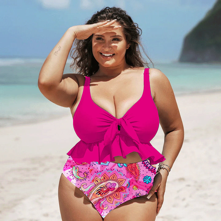 Dame bikini sæt med volumøs flæse top og højt skåret trusser Stilla