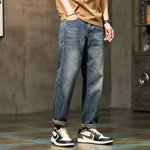 Herrer afslappede, brede denim-jeans med trendy vintage-effekt og behagelig pasform Stilla