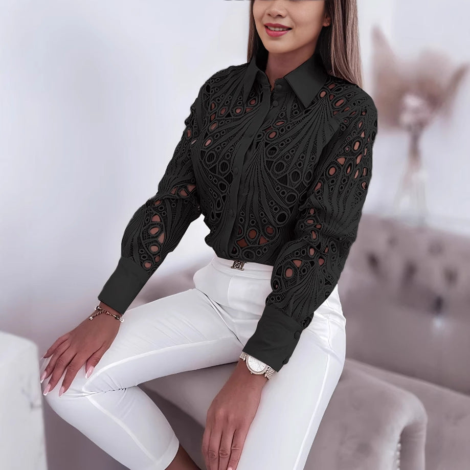 Dame elegant bluse med høj kvalitets spidse detaljer Stilla