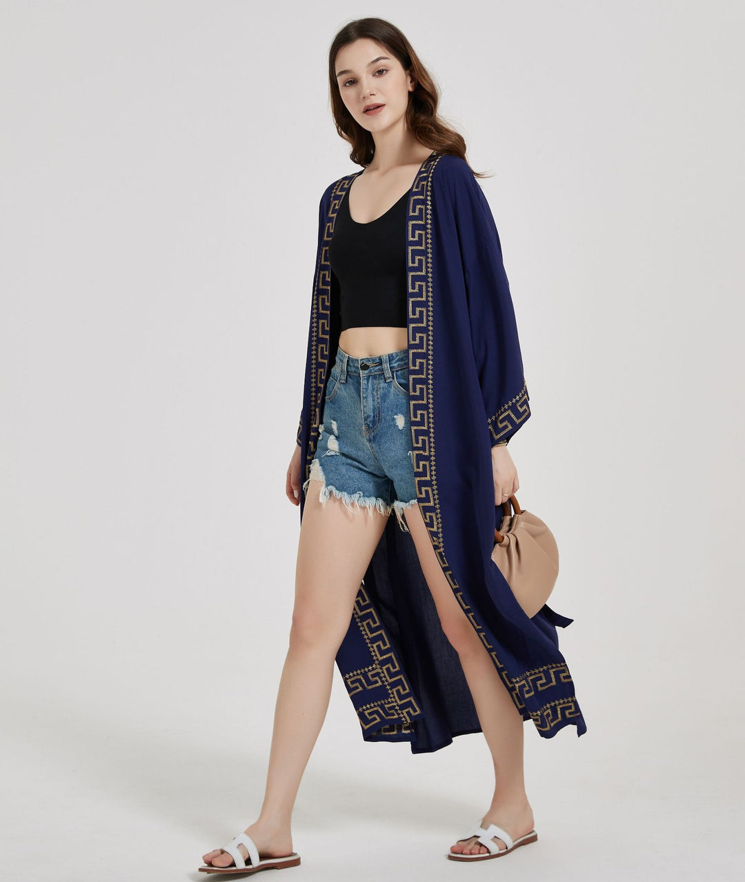 Dame Kimono-robe med detaljeret kant i klassisk design Stilla