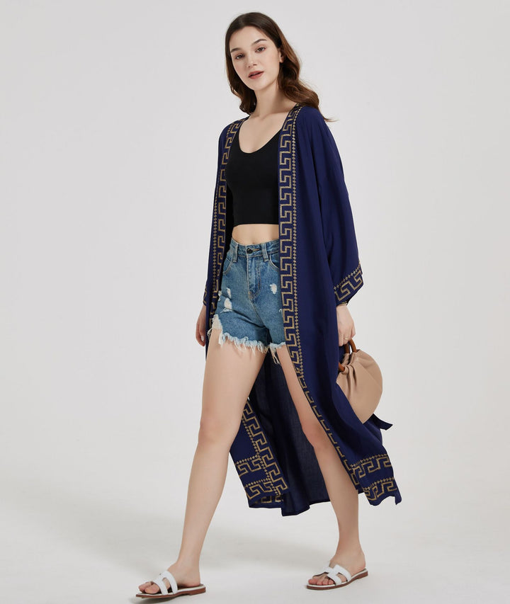 Dame Kimono-robe med detaljeret kant i klassisk design Stilla