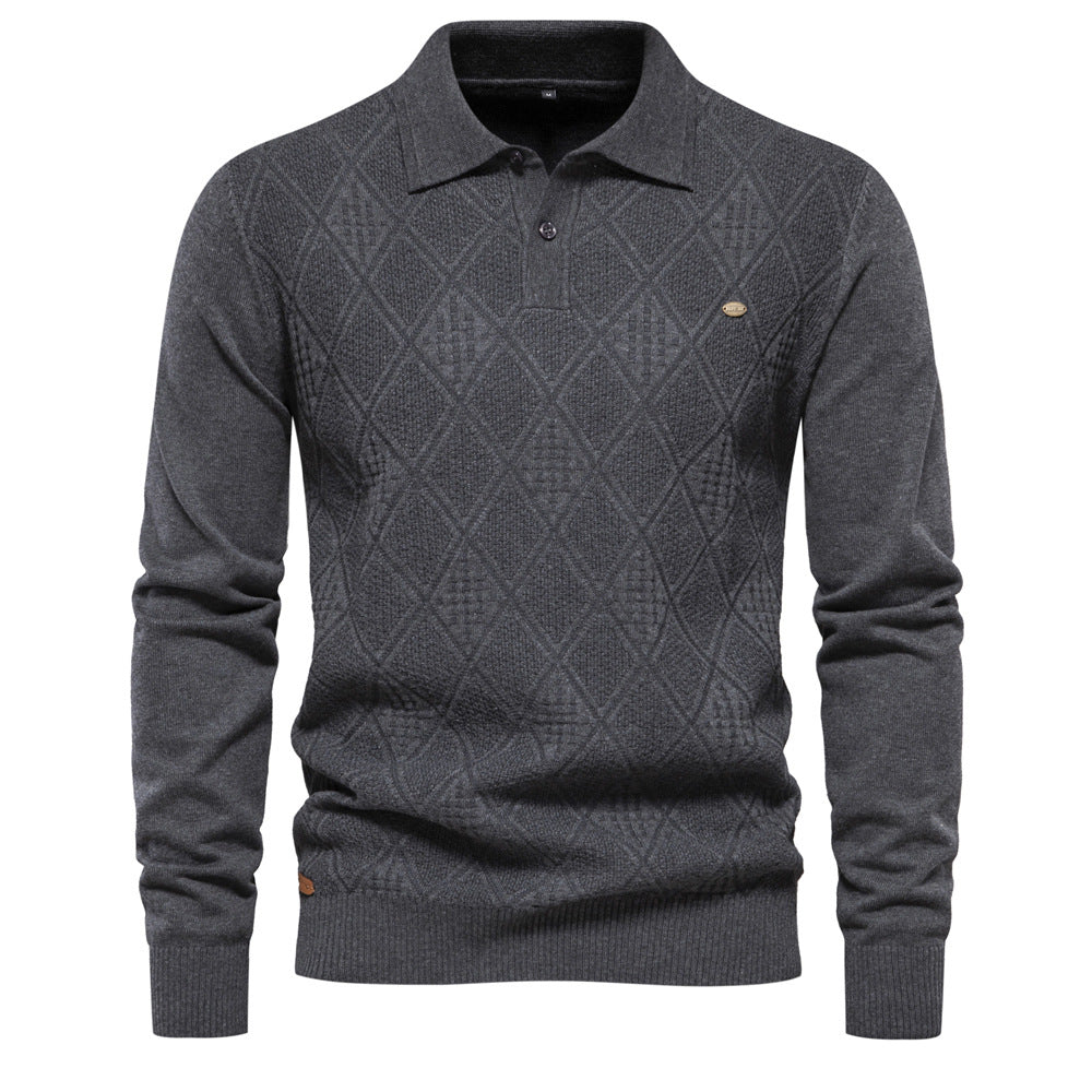Herrer elegant strikpullover med moderne rombmønster og klassisk krave Stilla