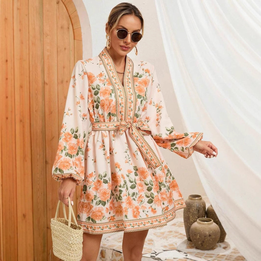 Dame Elegant blomsterkjole i boho-stil med afslappet ærmekant Stilla