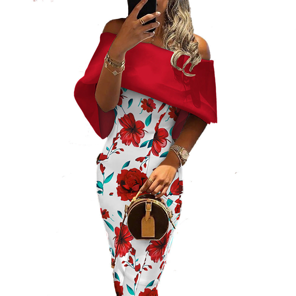 Dame Off-Shoulder Maxikjole med floral design og elegante ærmer Stilla