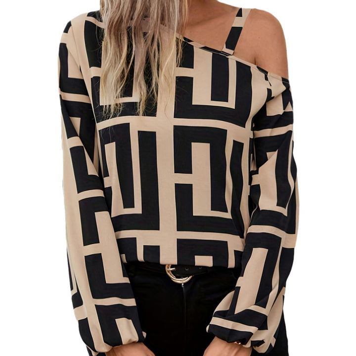 Kvinders trendy top med asymmetrisk snit og grafisk mønster Stilla