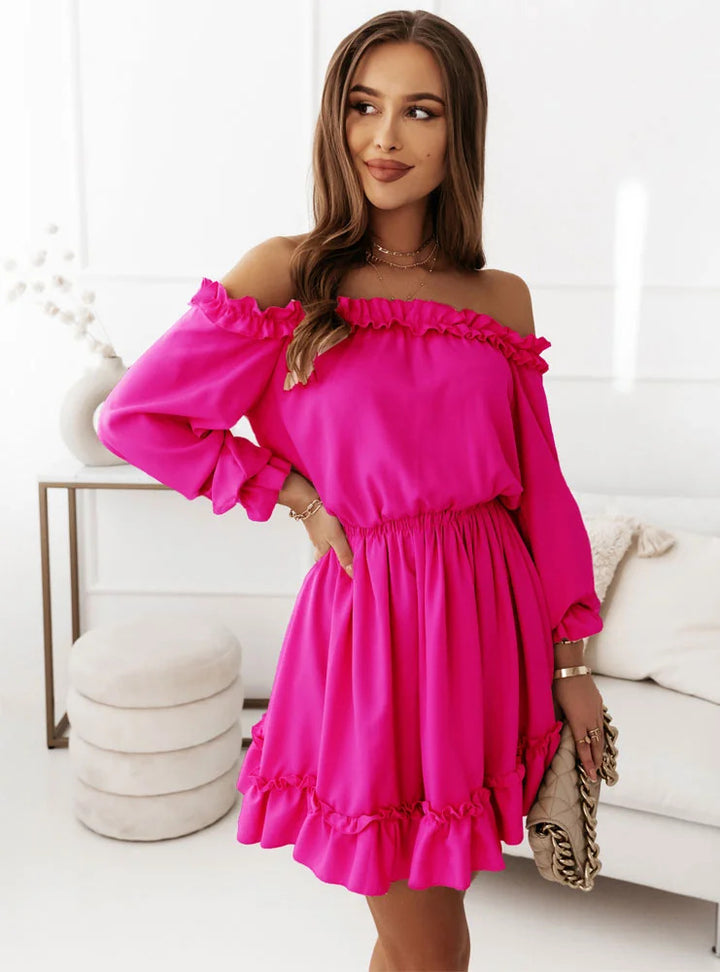 Dame Off-Shoulder Kjole med Ruffle-detaljer og elastisk Bånd Stilla