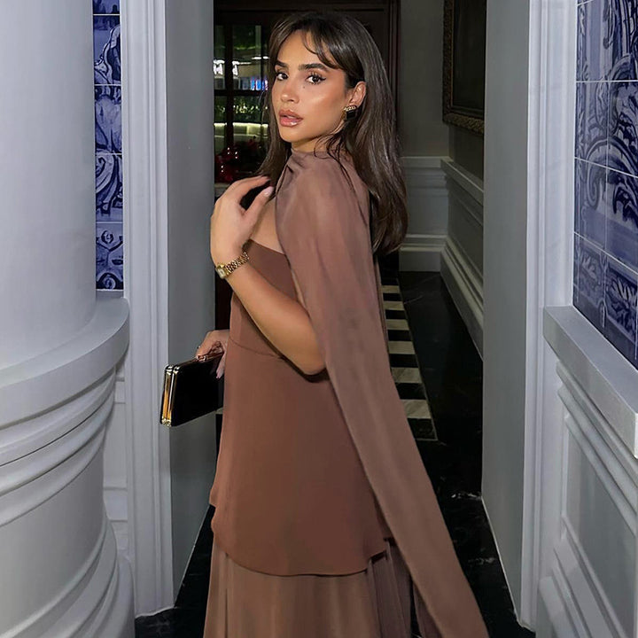 Dame Elegant ærmeløs aftenkjole med raffineret tørklæde Stilla