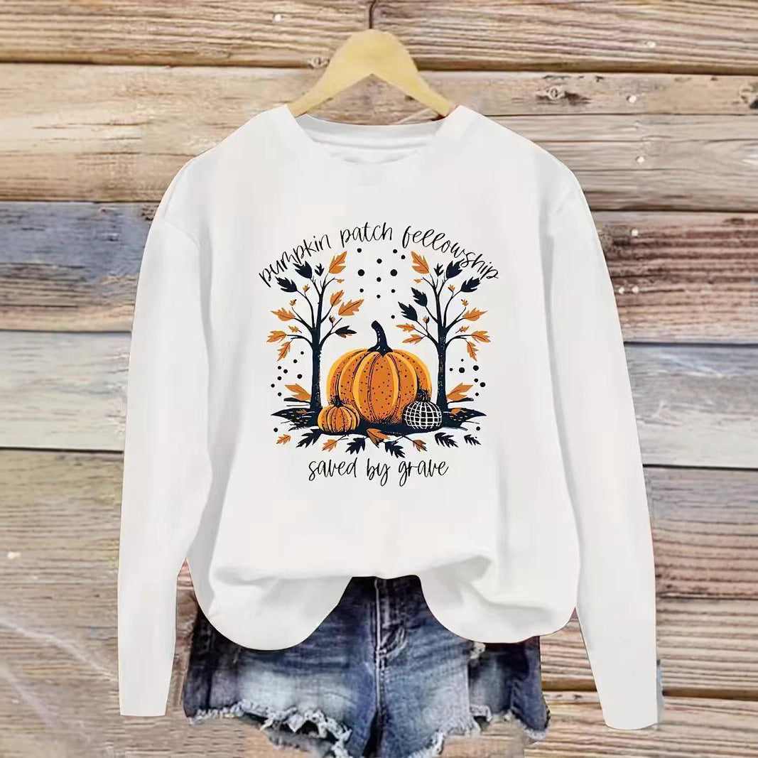 Dame sweatshirt med efterårs græskar design og afslappet pasform Stilla