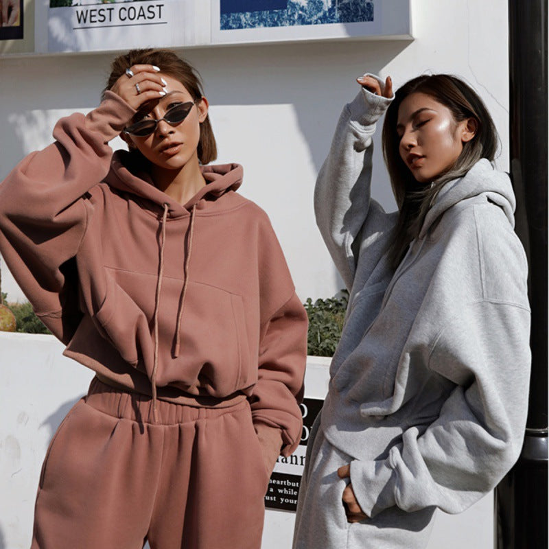 Dame Sports Crop Hoodie og Joggingbukser Sæt Stilla
