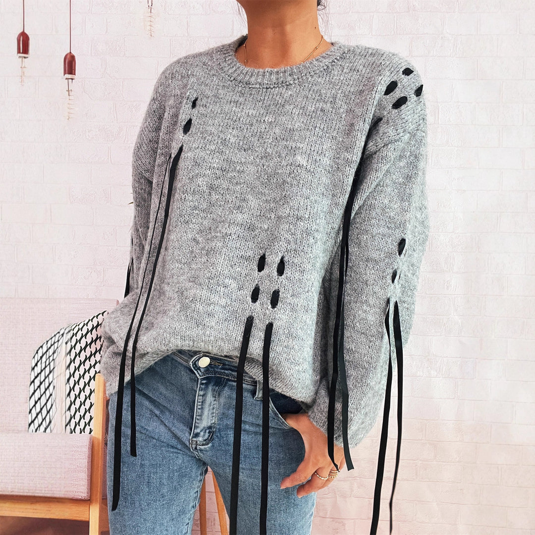Dame stilfuld sweater med unikt snøredesign Stilla