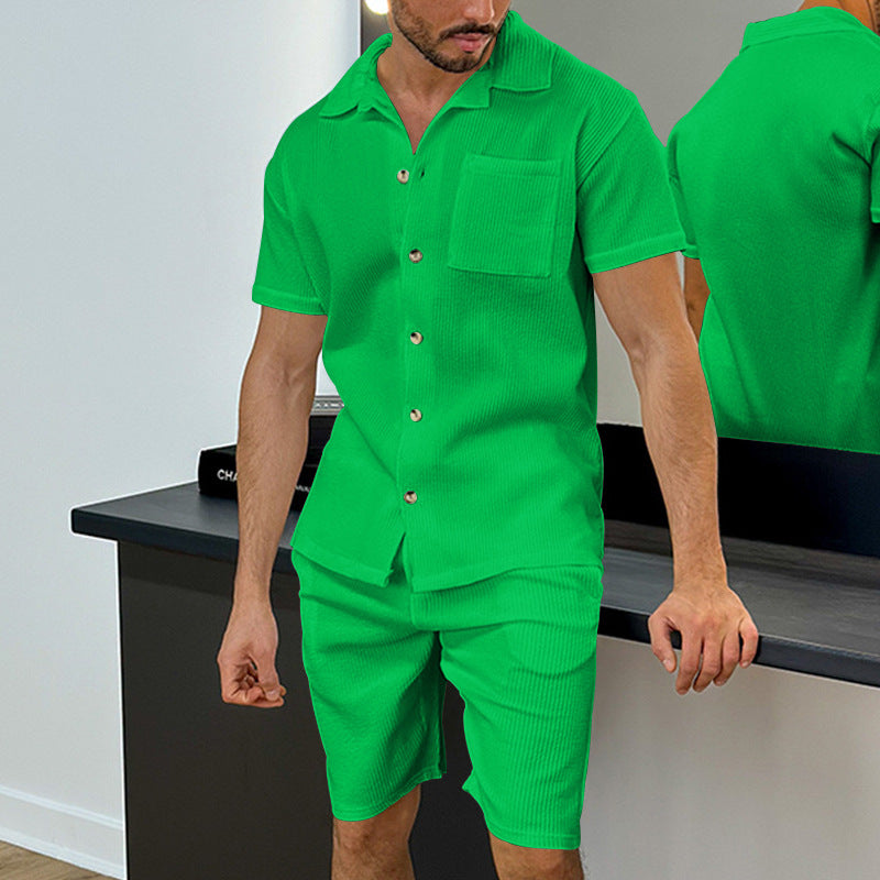 Herren fritids shorts sæt med struktureret skjorte og shorts Stilla