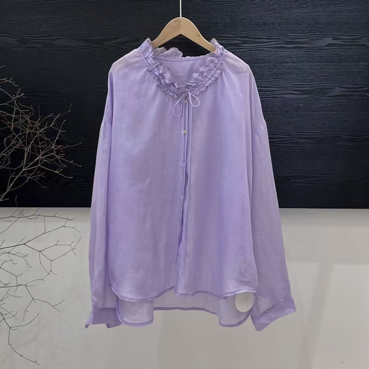 Femme Rynkudskæring Langærmet Bluse med Knapper Stilla