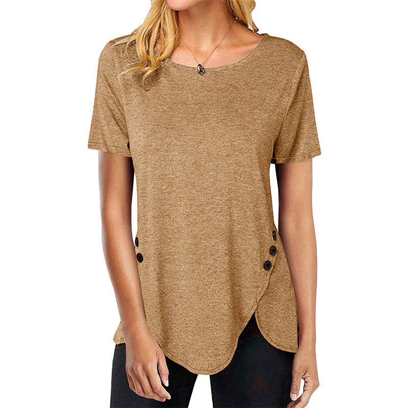 Damer asymmetrisk T-shirt med knapdetaljer Stilla